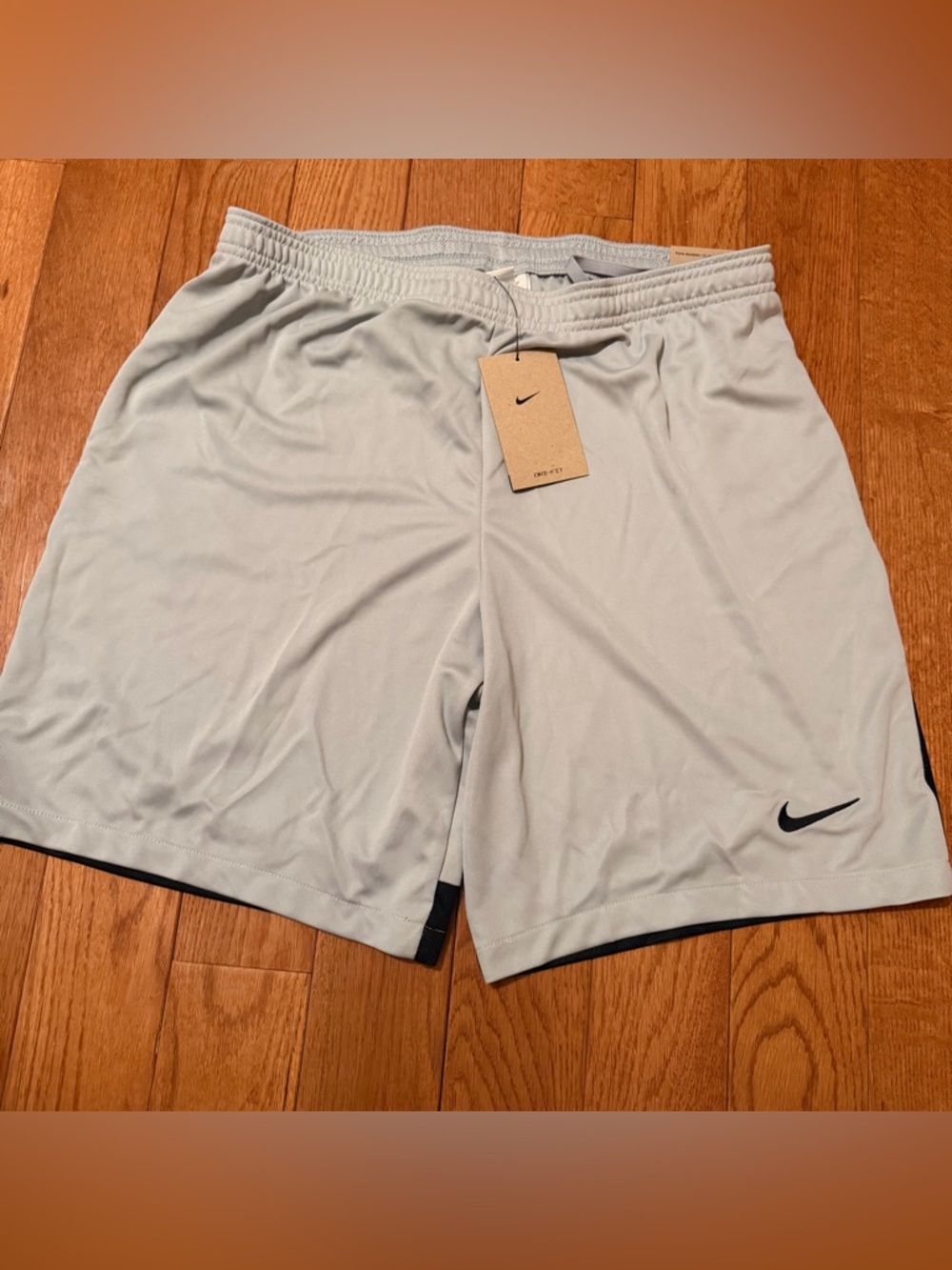 NWT Nike Dri-FIT Short Mens Large Gray Black Athletic Sports Soccer Basketball